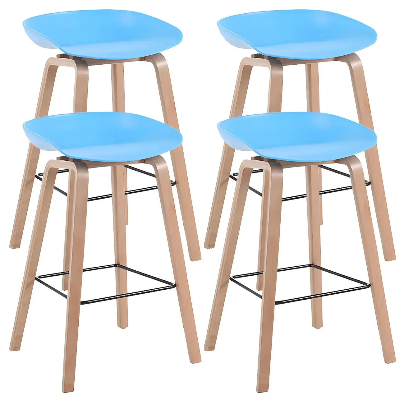 Mid-Century Modern Plastic Bar Stool with Wood Legs