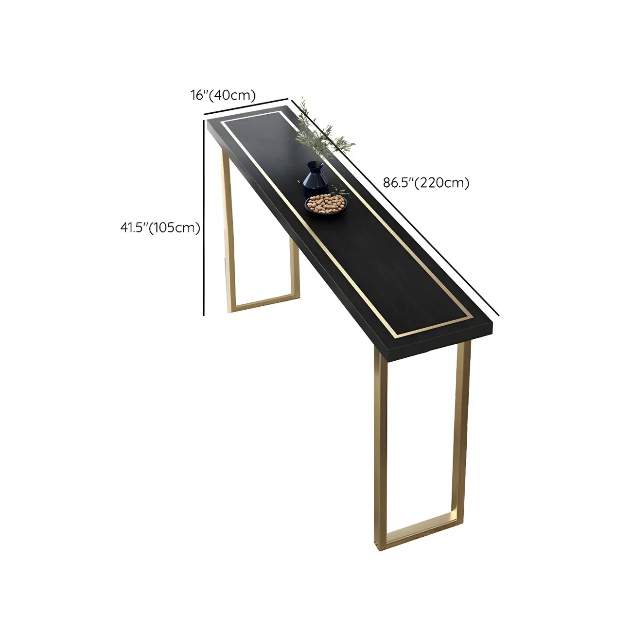 Glam Black Pine Wood Gold Iron Sled Bar Tables