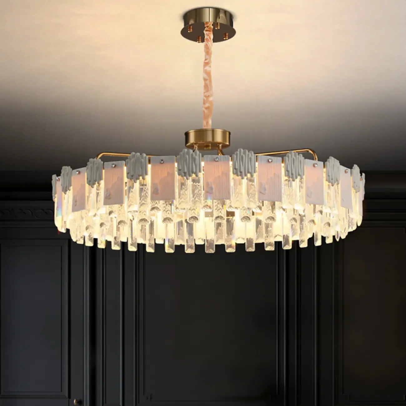 Modern Round Gold Crystal Drum Dimmable LED Chandelier