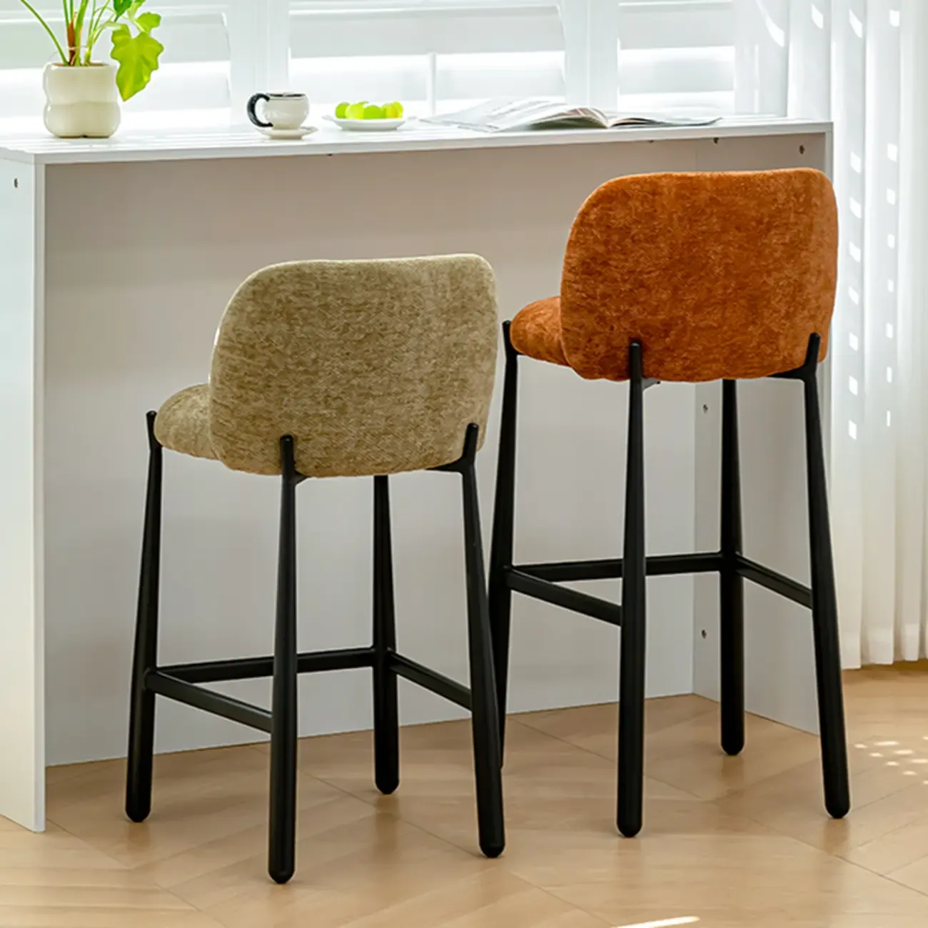 Mid Century Modern Square Upholstered Bar Stools Counter Height
