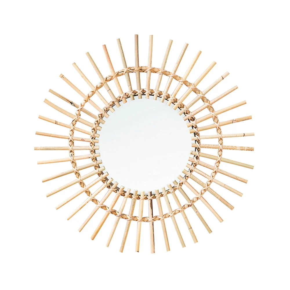 HULIANFU Rattan Innovative Art Decor Round Makeup Mirror Dressing Bathroom Wall Hanging Mirror Nordic Wall Hanging Makeup Mirror - Deanwangkt