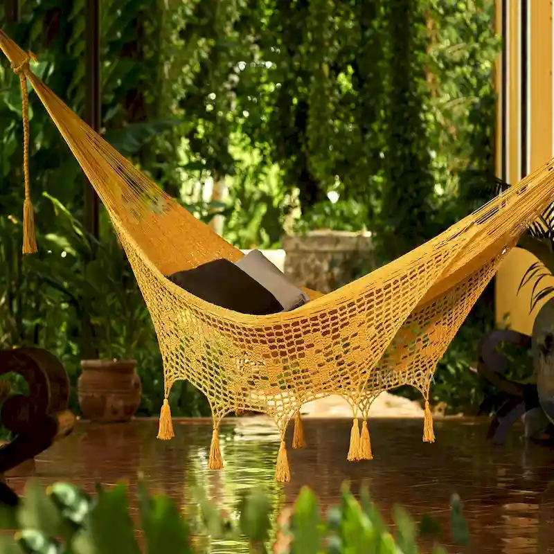 Novica Handmade Veranda In Honey Cotton Rope Hammock (Double)