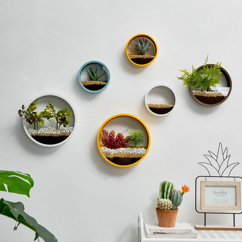 HULIANFU Wall Hanging Decor Shelf Flower Pot Modern Home Decor Room Decoration Multifunctional Storage Box Creative Round Floral Ornament - Deanwangkt