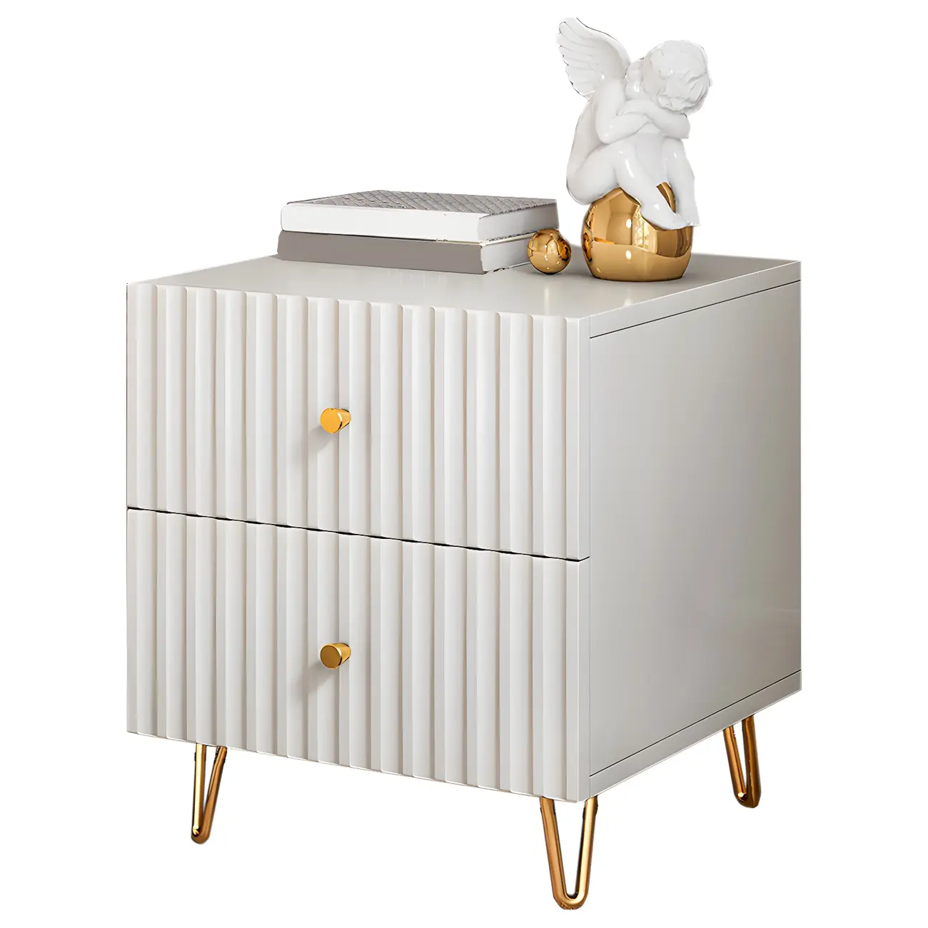 Modern Wooden Stripe Gold Accents Stylish Nightstand