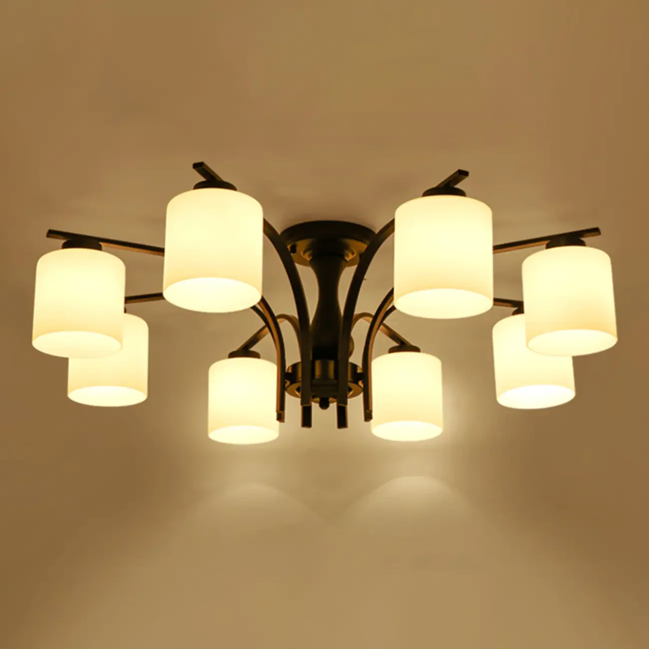 Traditional Black Cylinder Glass Semi-Flush Mount Ceiling Light