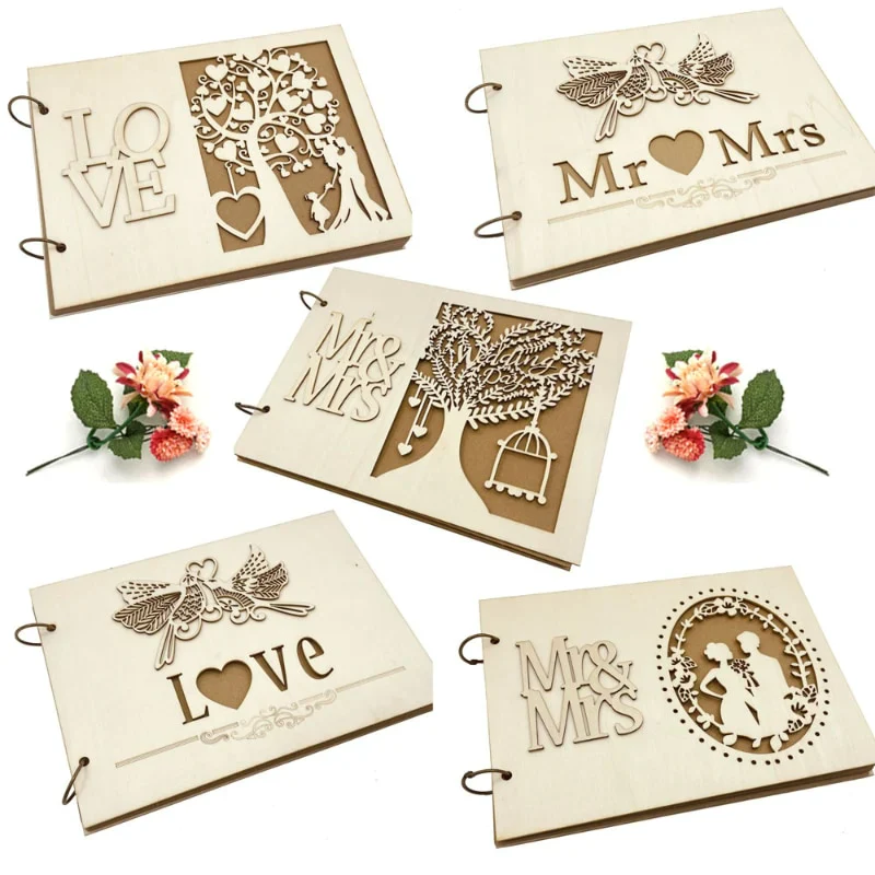 HULIANFU New Wooden Wedding Guestbook Reception Book Sign-in Book Personalized Mr. and Mrs. Photo Frame Wedding Decoration Supplies - Deanwangkt