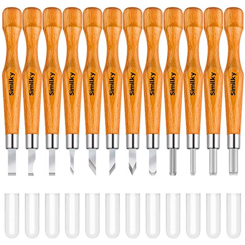 HULIANFU SIMILKY Wood Carving Tools Set SK7 Carbon Steel Crafting Chisel Tools - with Protective Cover Storage Case Small Pumpkin 12-Set - Deanwangkt