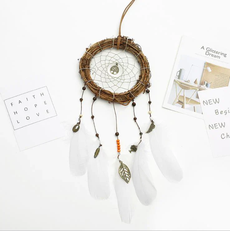 HULIANFU Original silver gray dream catcher 2 ring Indian feather hanging art gifts to bestie friends creative valentine's day gifts - Deanwangkt