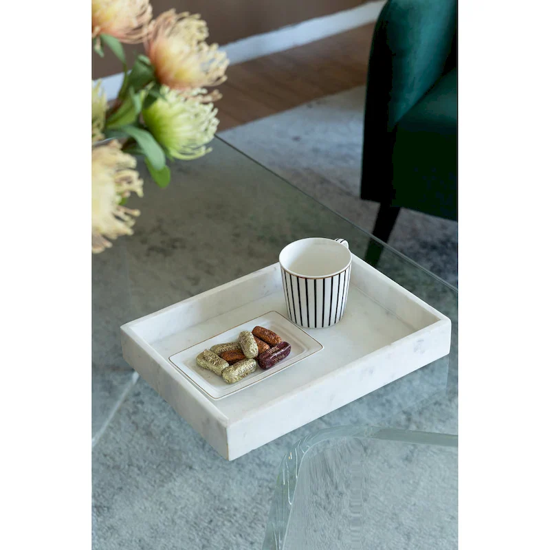 A&B Home Rectangular Marble Tray - White