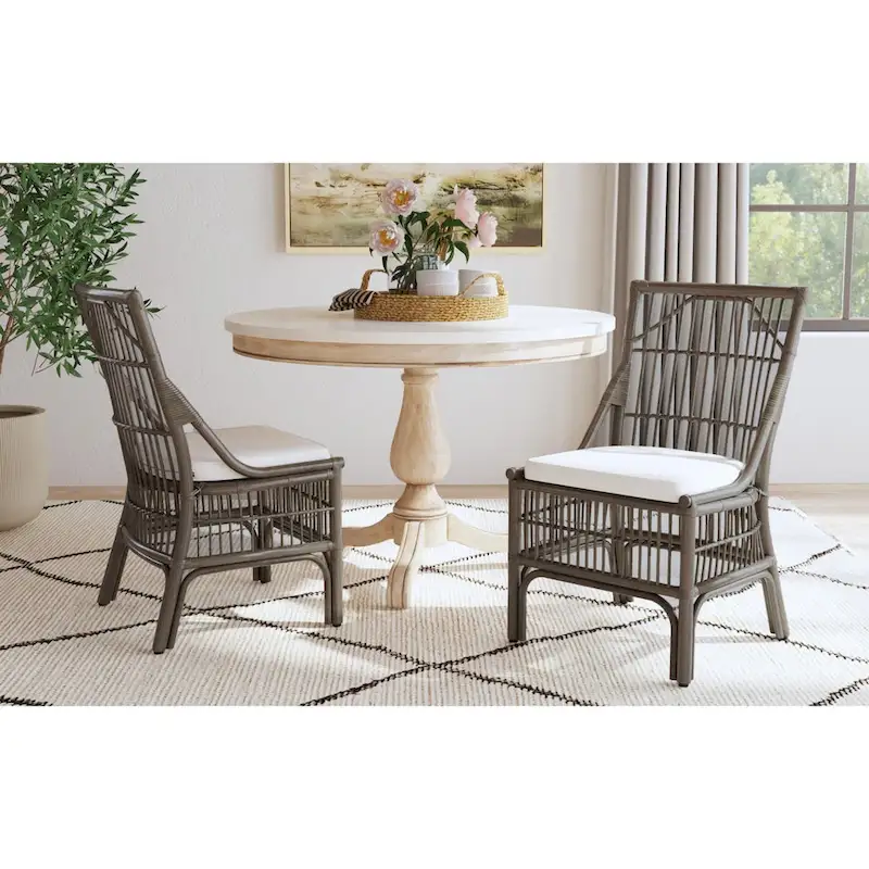 Rattan Slat Back Cushioned Dining Chairs, Set of Two by East at Main