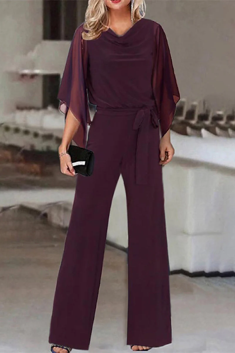 hulianfu Casual Solid Bandage Asymmetrical Collar Straight Jumpsuits(4 Colors) - Deanwangkt