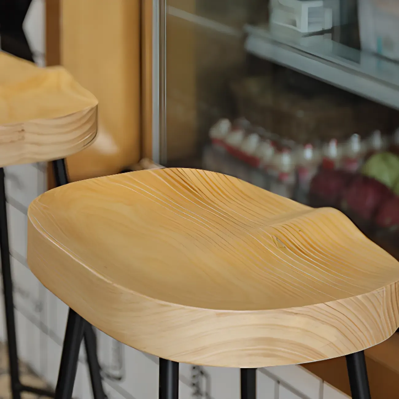 Modern Natural Wood Counter Height Bar Stools