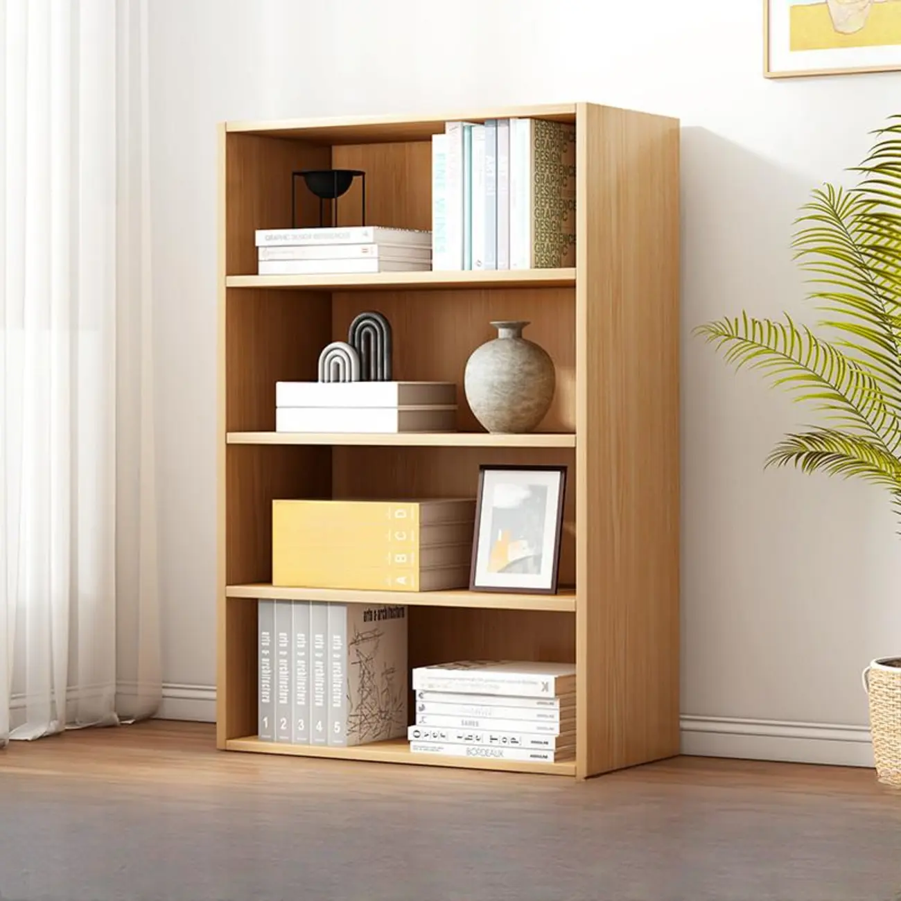 Modern Multi-Layer Brown Lumber Closed Back Bookcase