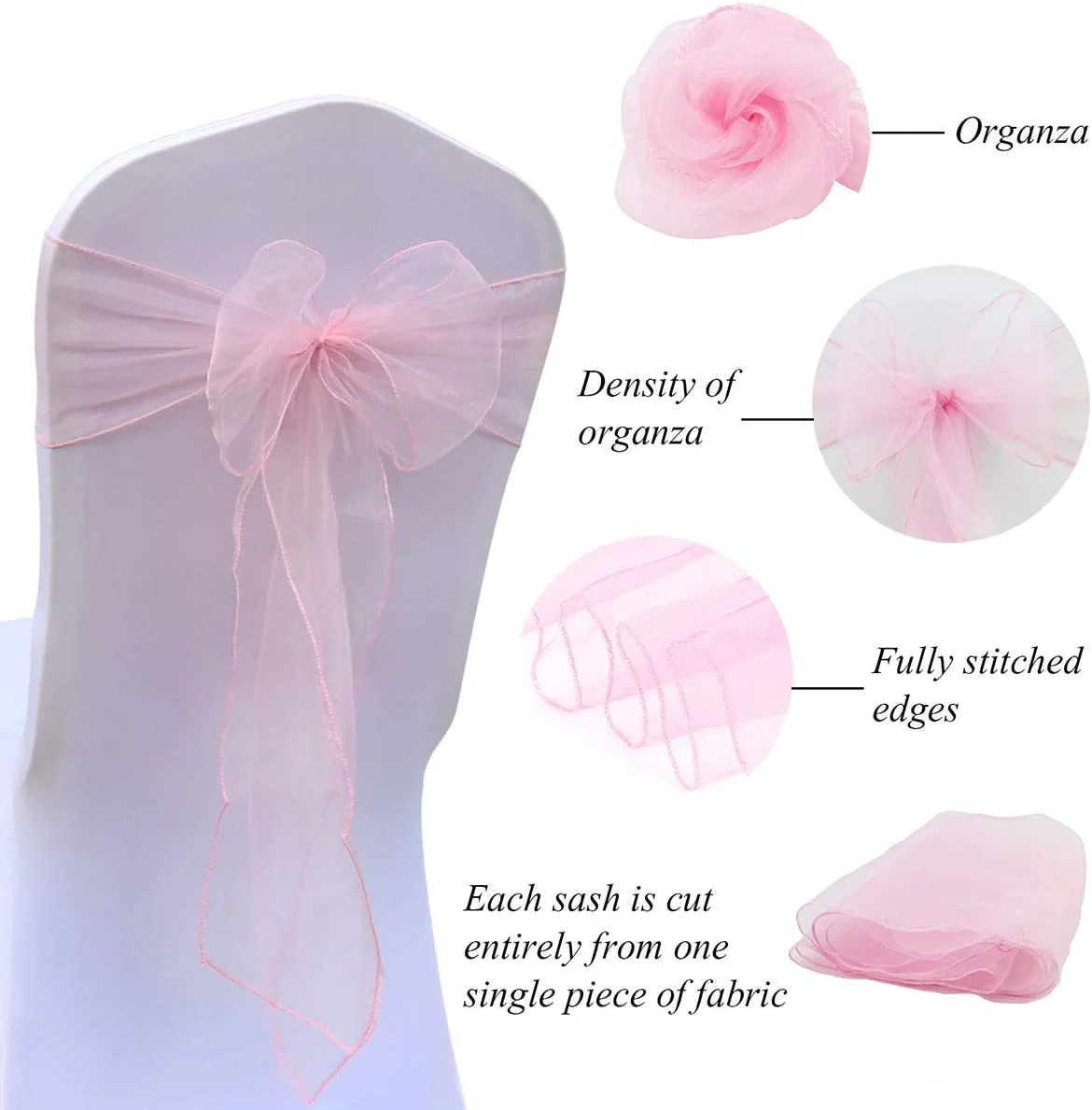 HULIANFU Wedding Decoration Organza Chair Sashes Bow For Party Christmas Halloween hotel Chair Decoration Supplies(Pack of 50pcs  pink) - Deanwangkt
