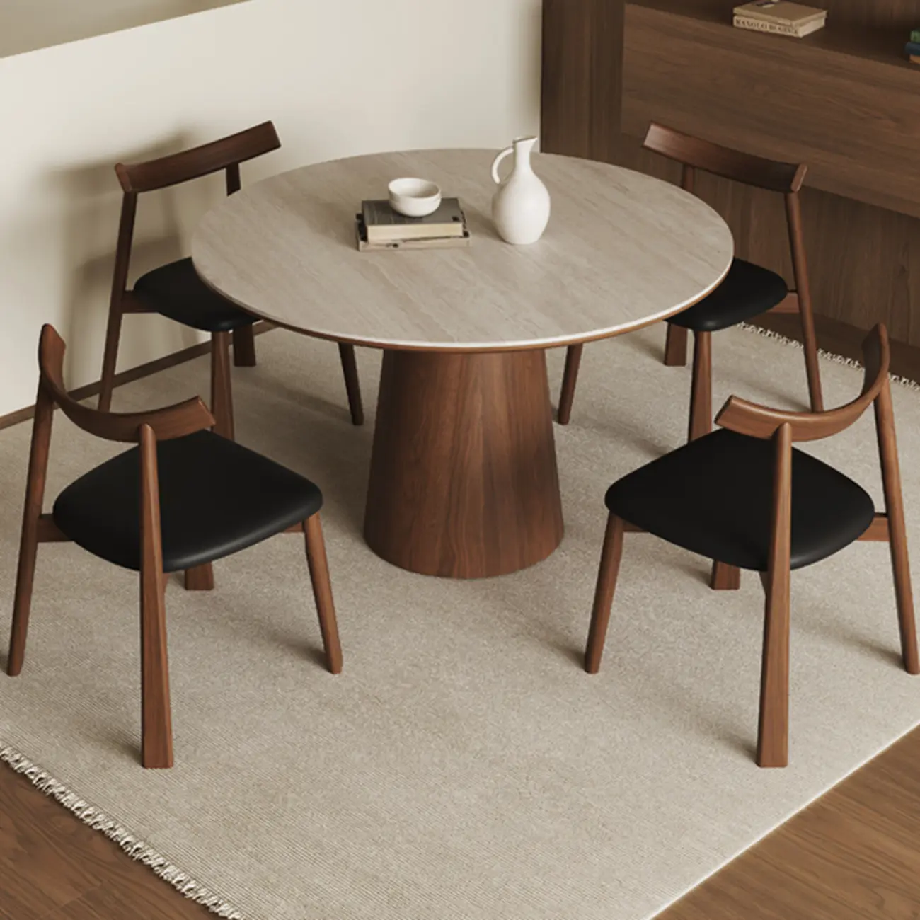 Modern Round Stone Top Pedestal Dining Table