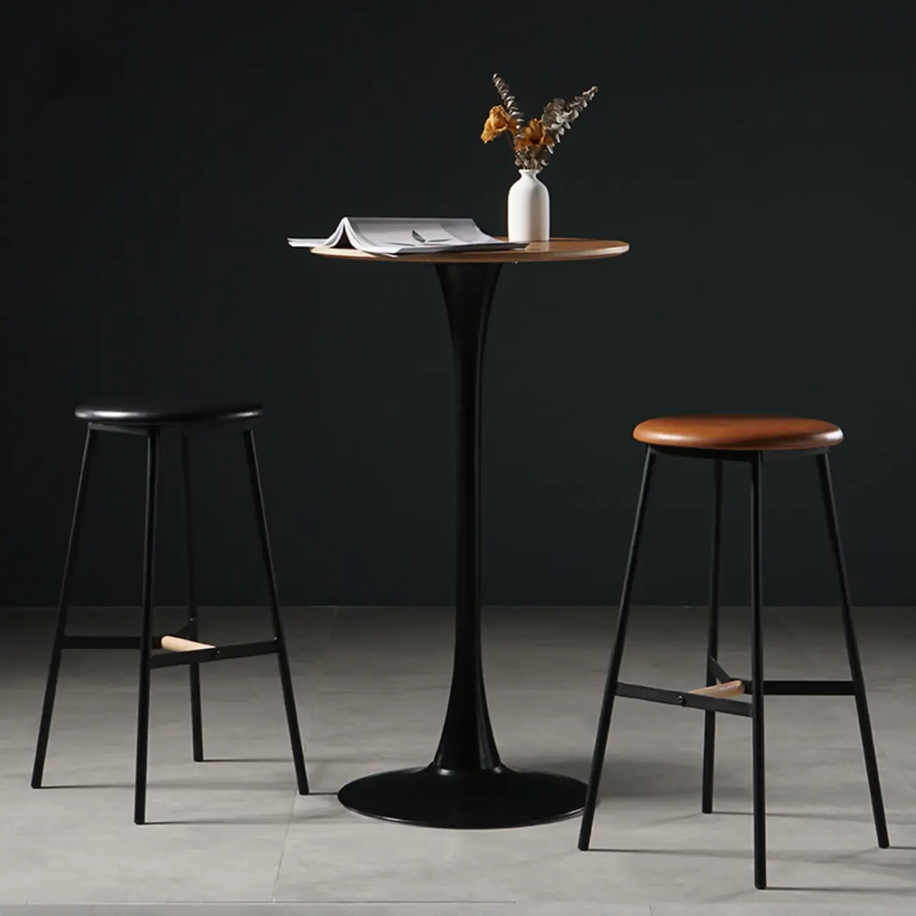 Modern Grey Wooden Round Tulip Base Bar Tables