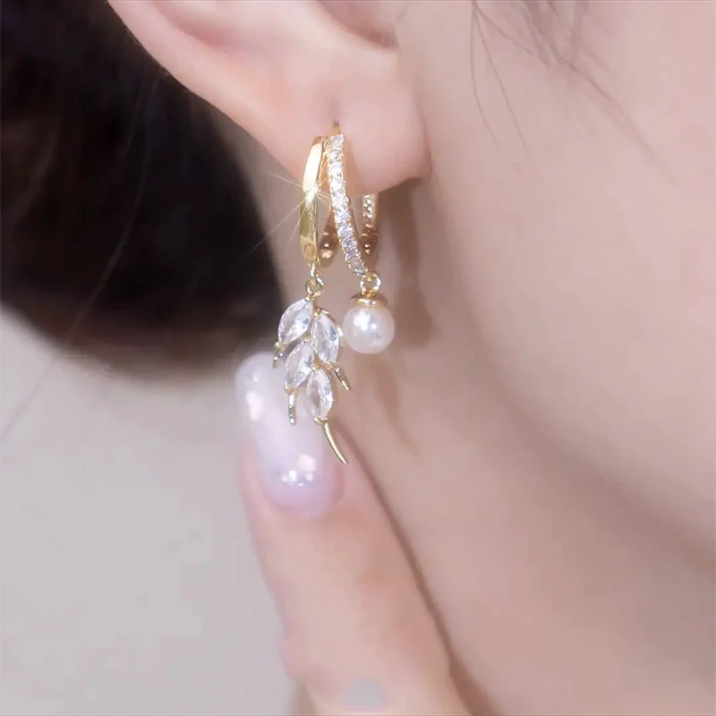 Temperament light luxury wheat ear pearl earrings  new trendy niche design high-end earrings silver needle earrings women - Deanwangkt