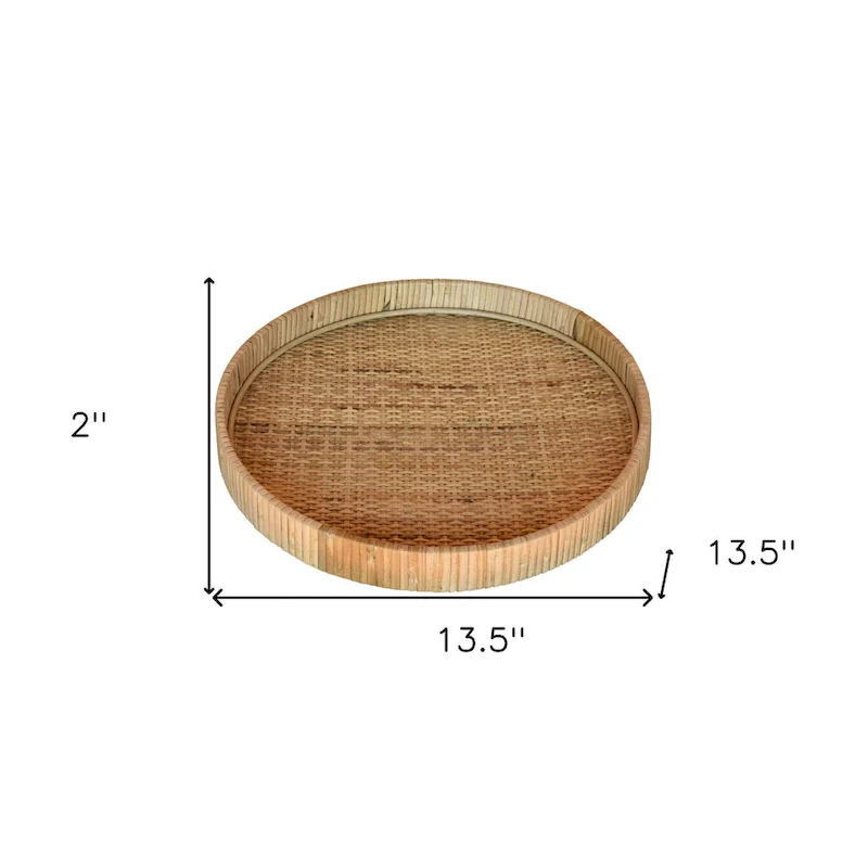 HomeRoots 12  Natural Round Bamboo Handmade Serving Tray