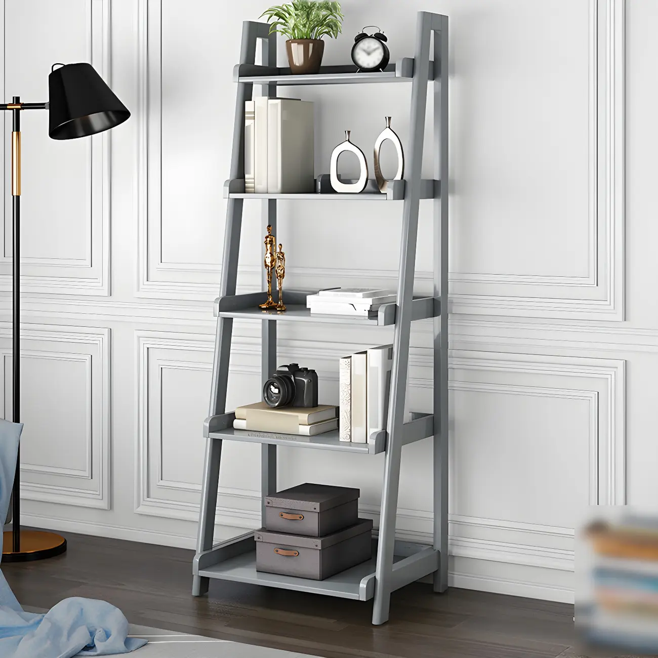 Narrow Wood Open Back Vertical Ladder Bookshelf