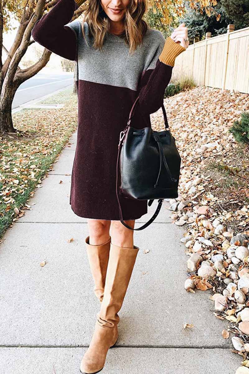 hulianfu hulianfu Loose Round Neck Paneled Mini Dress(5 Colors) - Deanwangkt