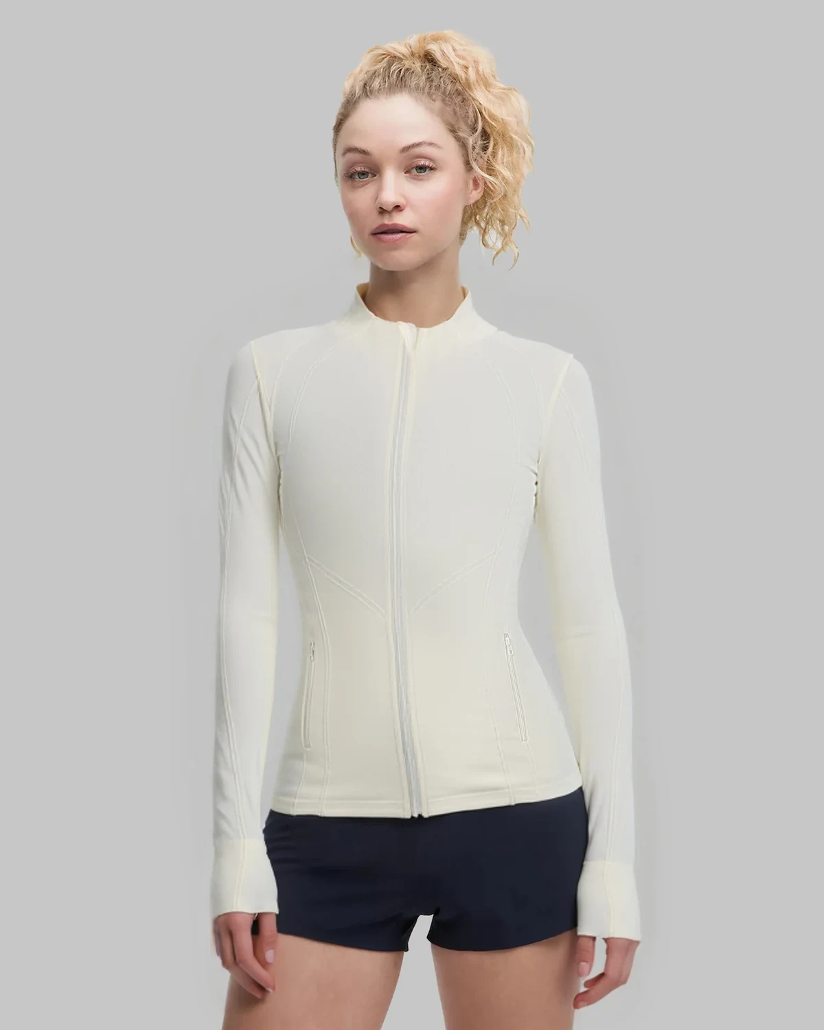 Slim Fit Waist-Cinching Stand Collar Yoga Wear, Long Sleeve Sports Jacket Top for Women, Slimming Versatile Stretch Running Fitness Wear