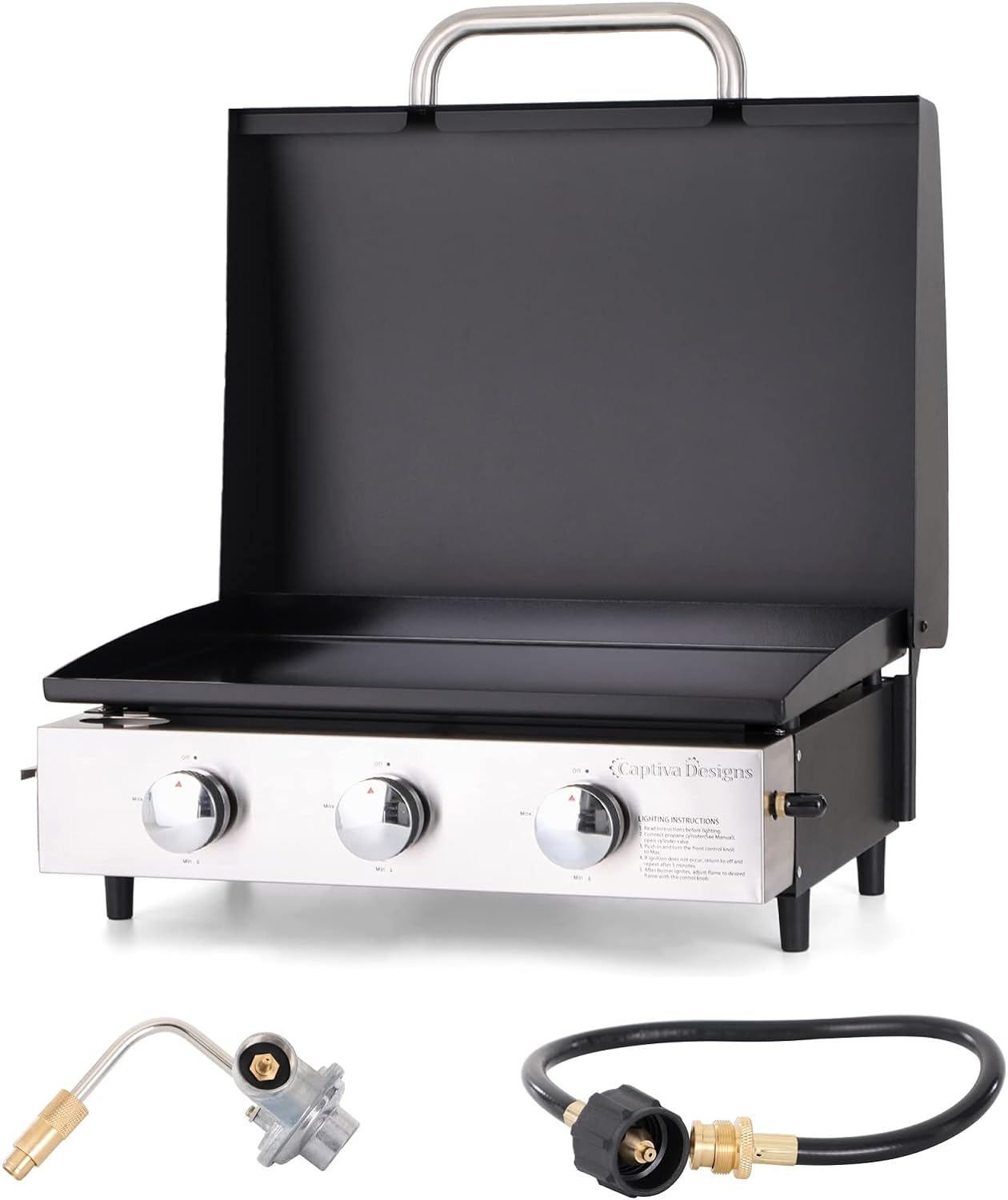 Burner Gas grill with side burner and enameled cast iron grille 42,000BTU outdoor cooking stainless steel propane grill 橱柜式 Garden grill, silver