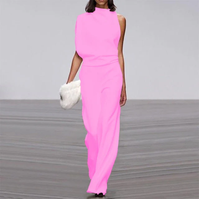 Elegant Woman Female Jumpsuit Overalls for Women women's Summer Solid Color Sleeveless Wide Leg Jumpsuits Loose Work Wear - Deanwangkt