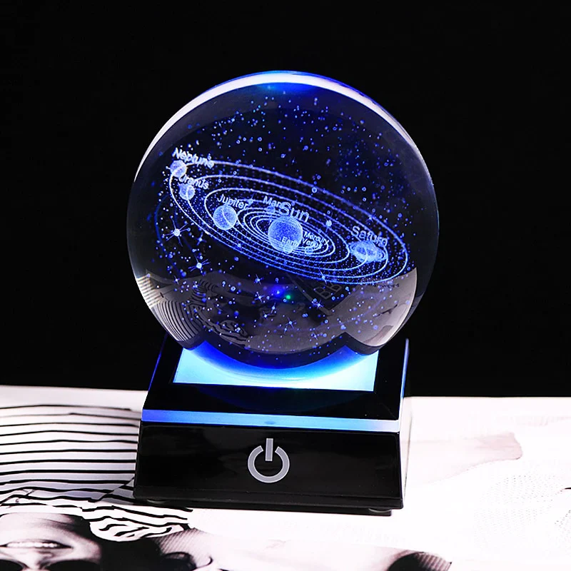 HULIANFU New 80mm K9 Crystal Solar System Planet Globe 3D Laser Engraved Sun System Ball with Touch Switch LED Light Base Astronomy Gifts - Deanwangkt