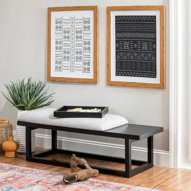 Aliza Grey Upholstered Solid Wood Bench with Tray