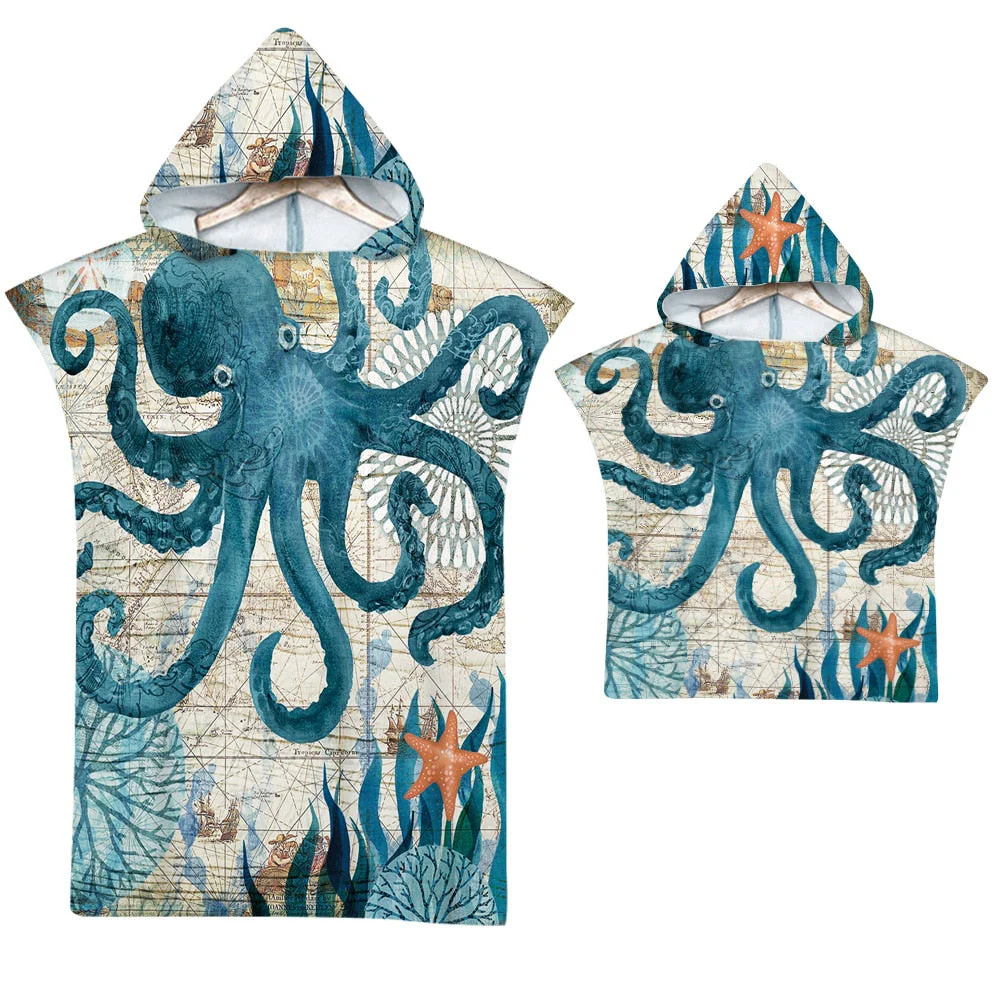 HULIANFU Sea Animals Hooded Beach Towel for Adult Kids Super Soft Childrens Beach Bath Towel Outdoor Poncho Bathrobe Towels - Deanwangkt