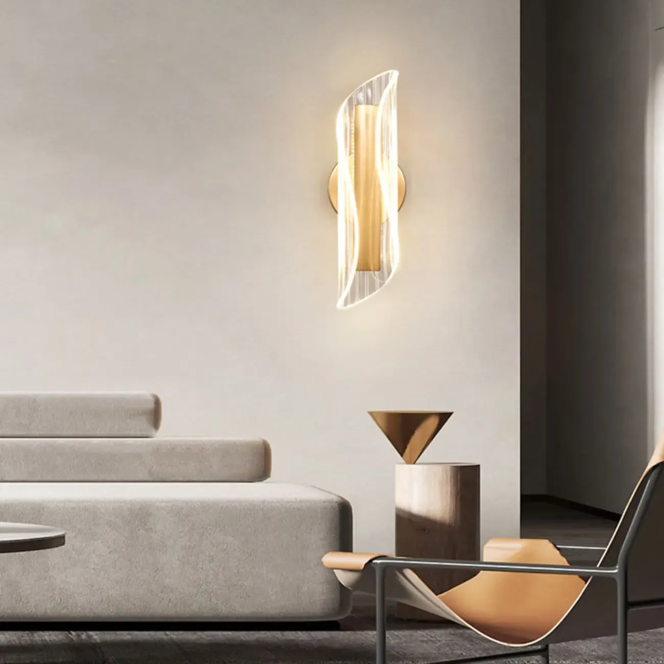 Art Deco Gold Metal and Acrylic LED Wall Sconce