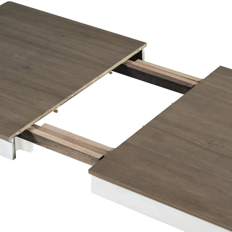 7-Piece Wooden Extendable Dining Table Set with 12 Leaf and 2 Drawers, 6 Chairs