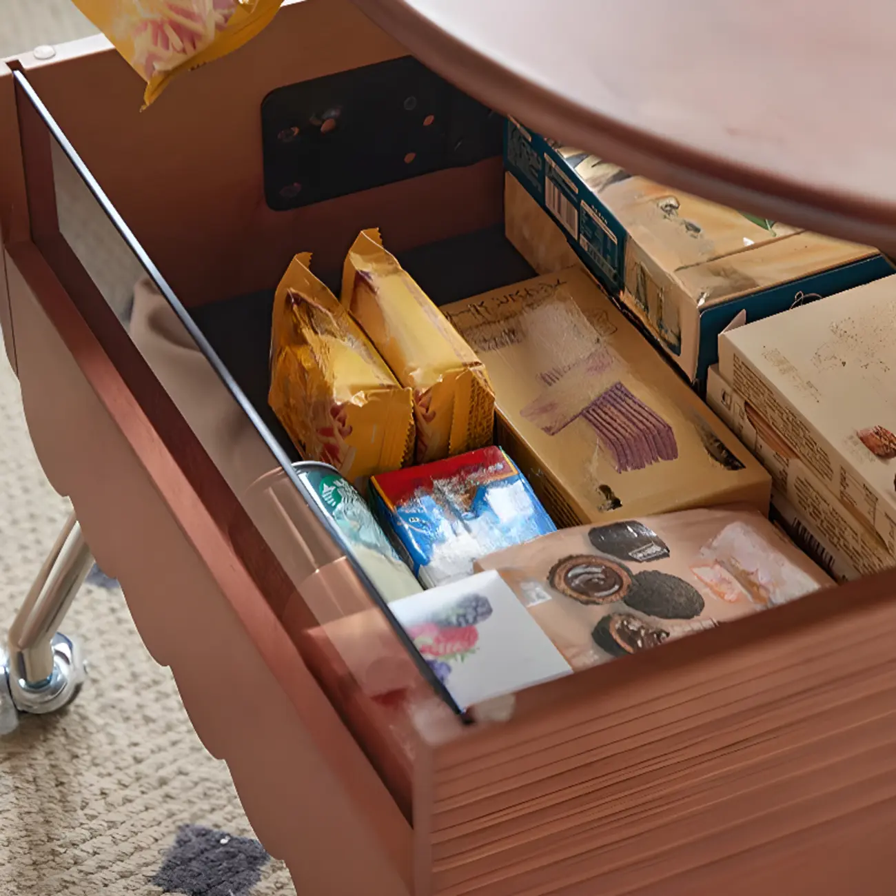 Adjustable Walnut Wood Flower Shaped Coffee Table with Wheels