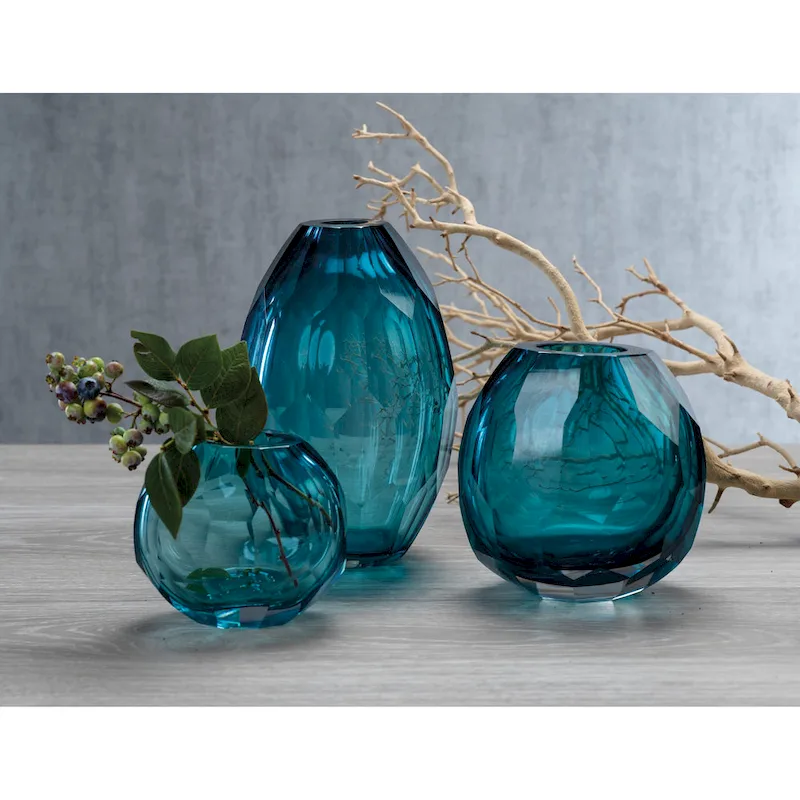 Nixie Hand Cut Blue Glass Vase