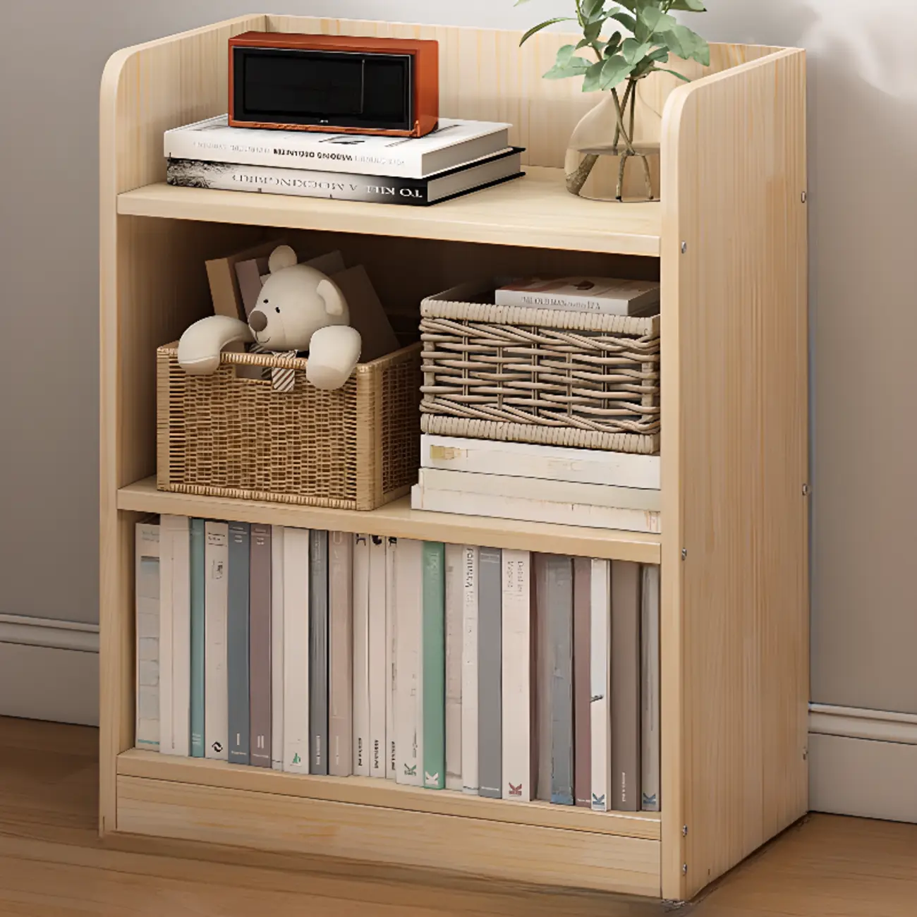Natural Rectangle Multi-Tier Open Back Wood Storage Bookshelf