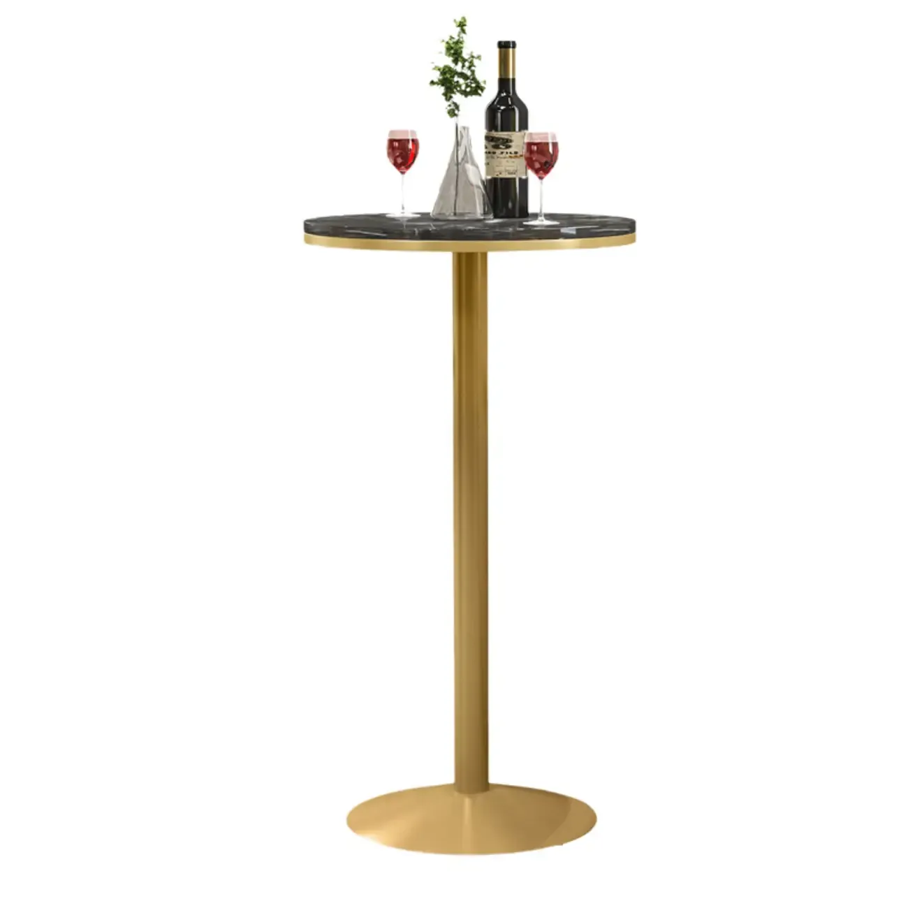 Small Round Golden Base Bar Table Stone Top 2 Seat