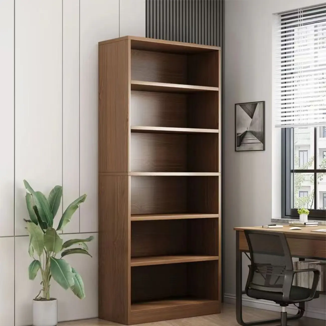 Modern Multi-Layer Brown Lumber Closed Back Bookcase