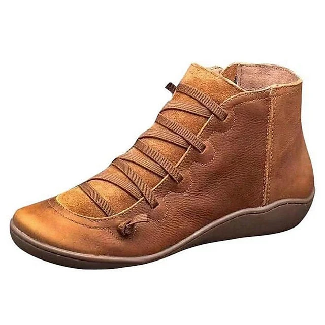 Women's Boots Comfort Shoes Plus Size Barefoot shoes Daily Booties Ankle Boots Flat Heel Round Toe Casual Minimalism Faux Leather Zipper Solid Color Solid Colored Red Blue Brown - Deanwangkt