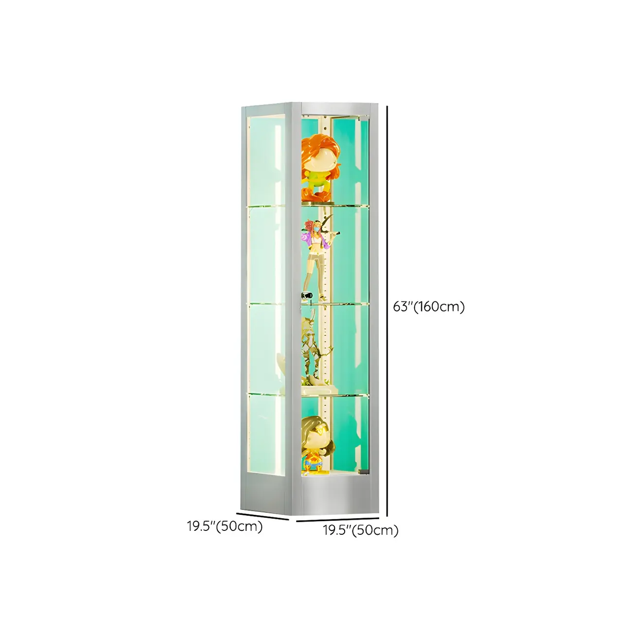 Adjustable Shelves White Glass Locking Curio Cabinet