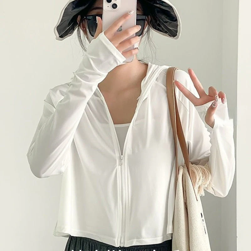 Hulianfu Sun-proof Jackets Women Hooded Casual Summer Fashion Thin Chic Loose Sporty Korean Style 6 Colors All-match Breathable Simple - Deanwangkt