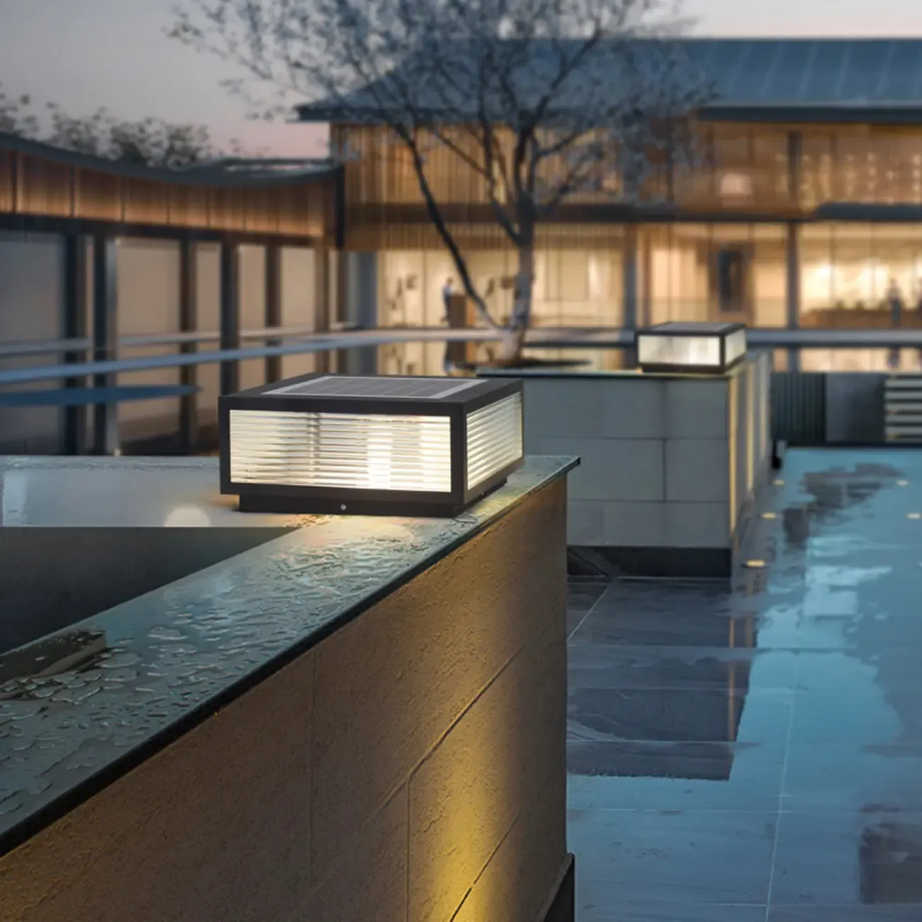 Black Solar Square Metal Outdoor Post Lights