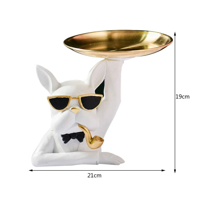 HULIANFU Nordic French Bulldog Sculpture Dog Statue Statue Jewelry Storage Table Decoration Gift Belt Plate Glasses Tray Home Art Statue - Deanwangkt
