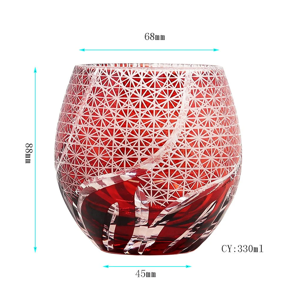 HULIANFU Japanese Edo Kiriko Handmade Wine Glassware Satsuma Kiriko Whisky Glass Sake Cup 8oz Water Cup In Gift Box - Deanwangkt