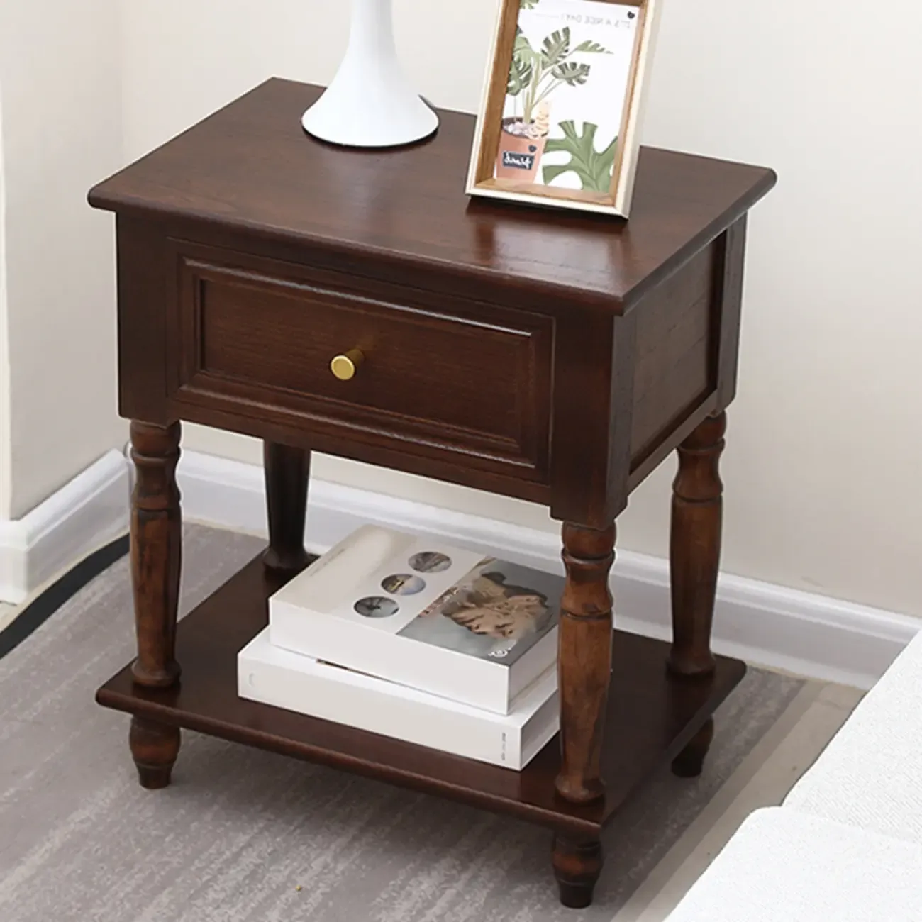 Traditional Wood Nightstand with Drawers
