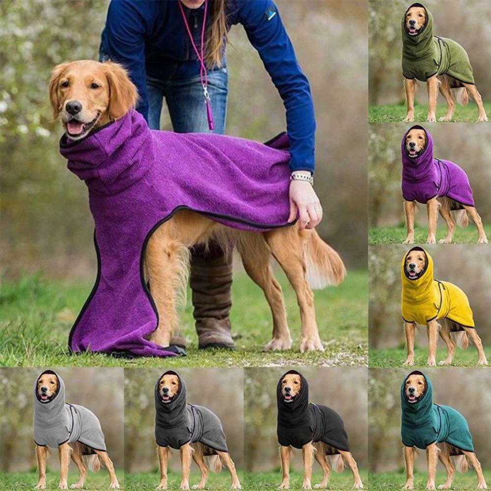 HULIANFU Pet Clothes Dog Towelling Drying Super Absorbent Robe Soft quick drying Polyester Sleepwear Coat Warm Apparel - Deanwangkt