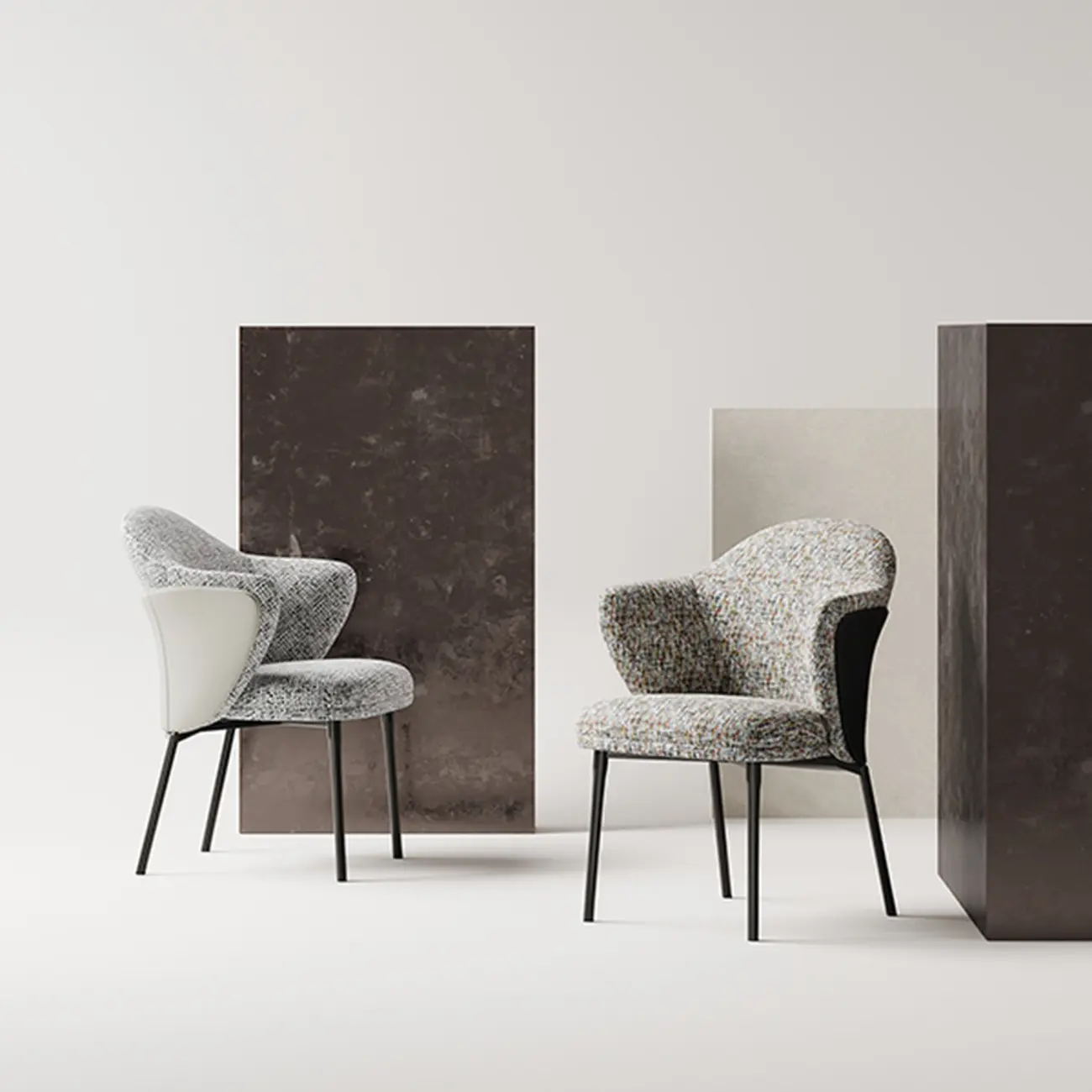 Modern Cotton-linen Upholstered Low Back Arm Chairs