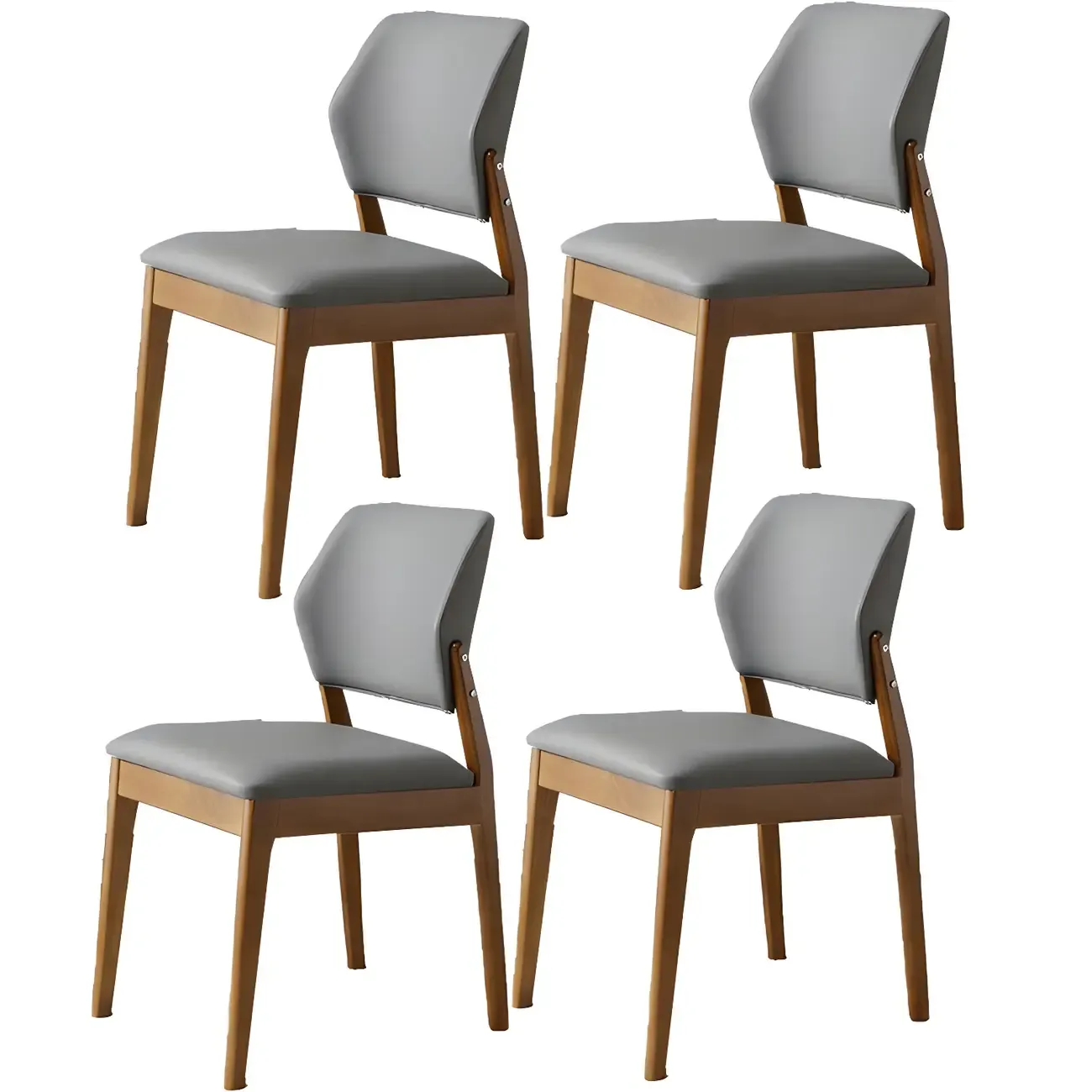 Modern Wood Faux Leather Beige Low Back Dining Chair