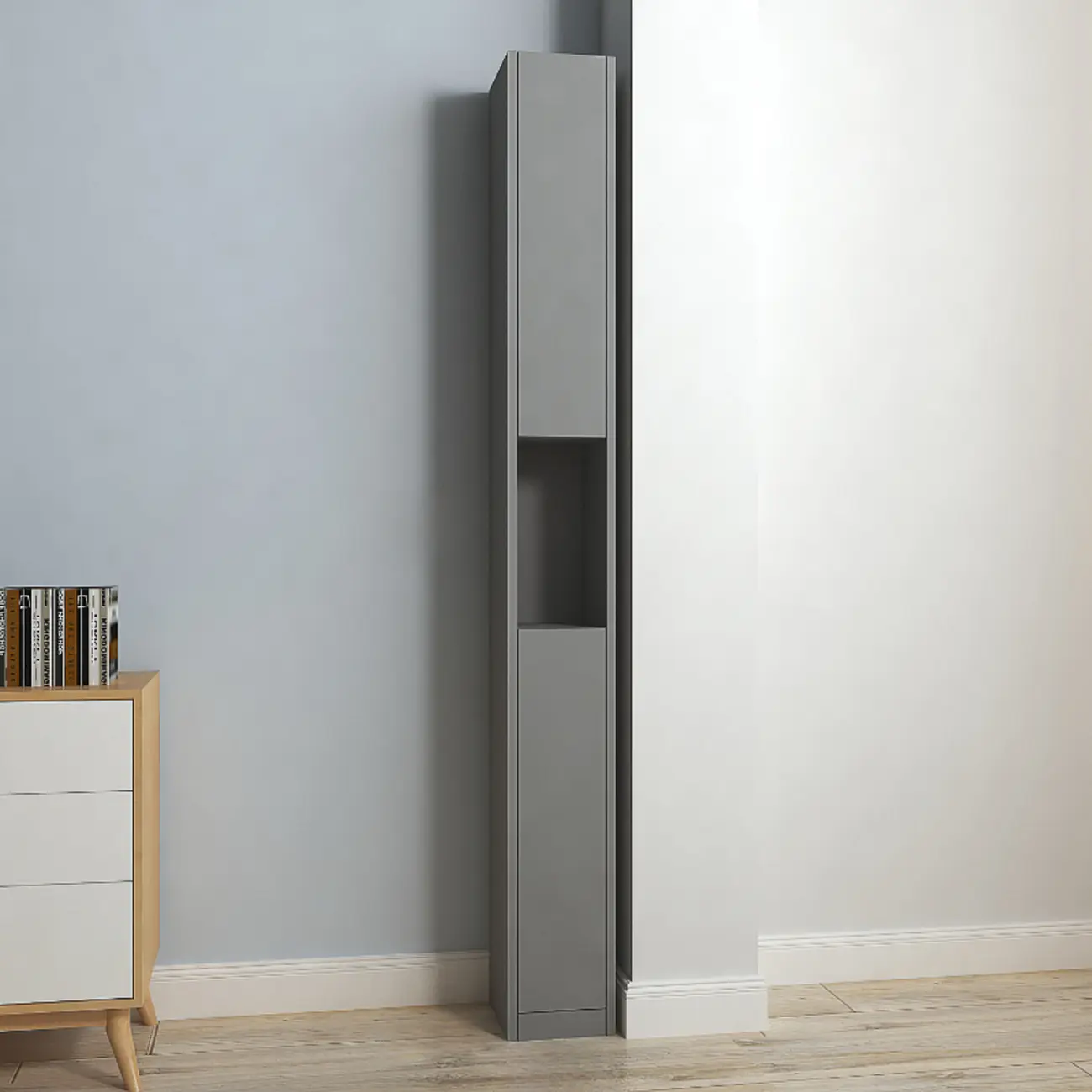 Sleek Modern Rectangle Lumber Tall Shelf Display Cabinet