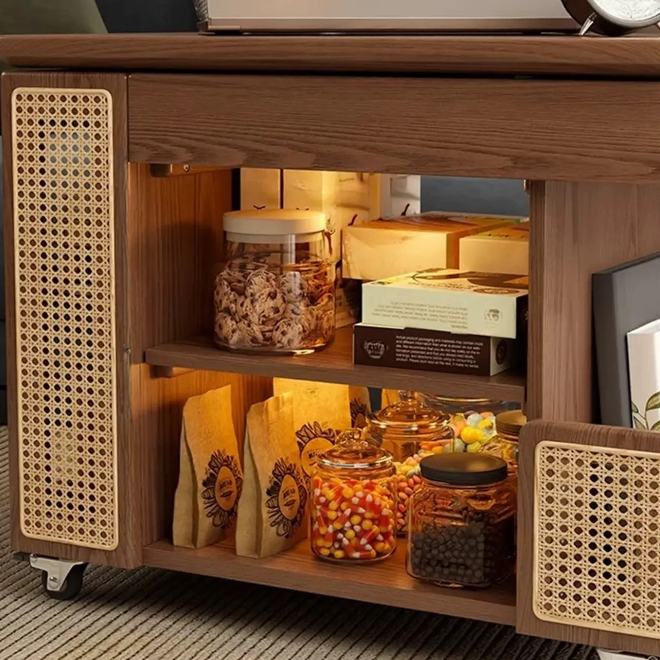 Swivel Tabletop Adjustable Wood Side Table with Wheels