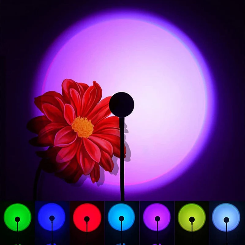 HULIANFU USB Sunset Rainbow Lamp Projection Atmosphere 7 Colors Night Light Photography Live Streaming Background Home Wall Decoration 50 - Deanwangkt